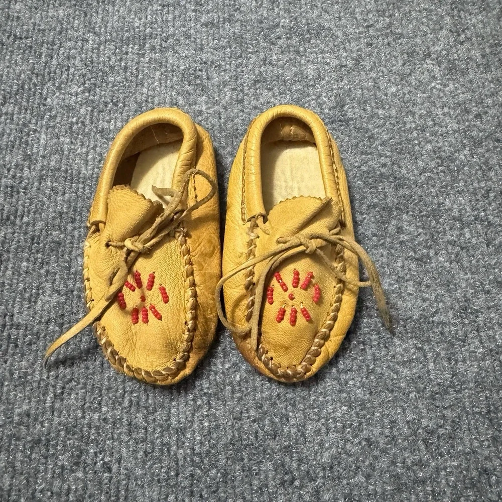 Baby‎ Moccasins Vintage Infant Shoe Leather Indian Beaded